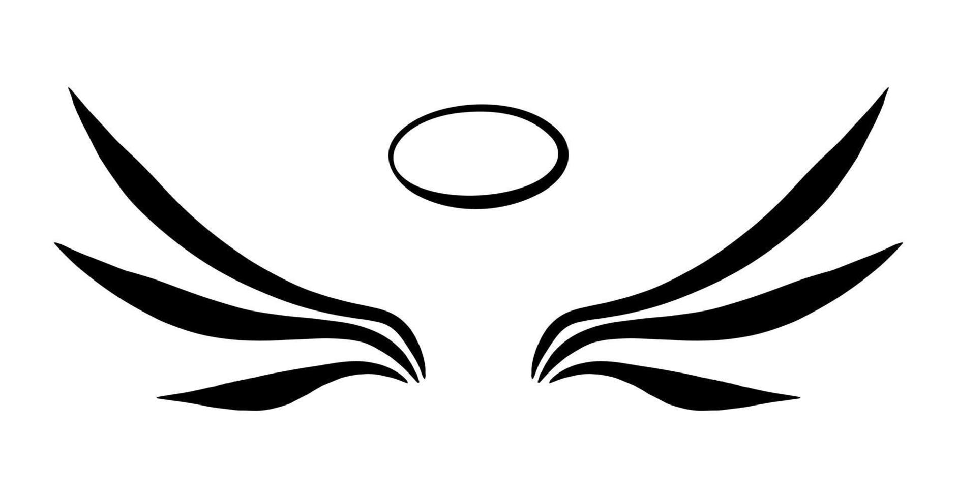 engel vleugels en halo eenvoudig overzicht vector pictogram geïsoleerd op een witte achtergrond. grafisch schaduwsilhouet, embleem in vleugelvorm. luxe logo-ontwerpelement