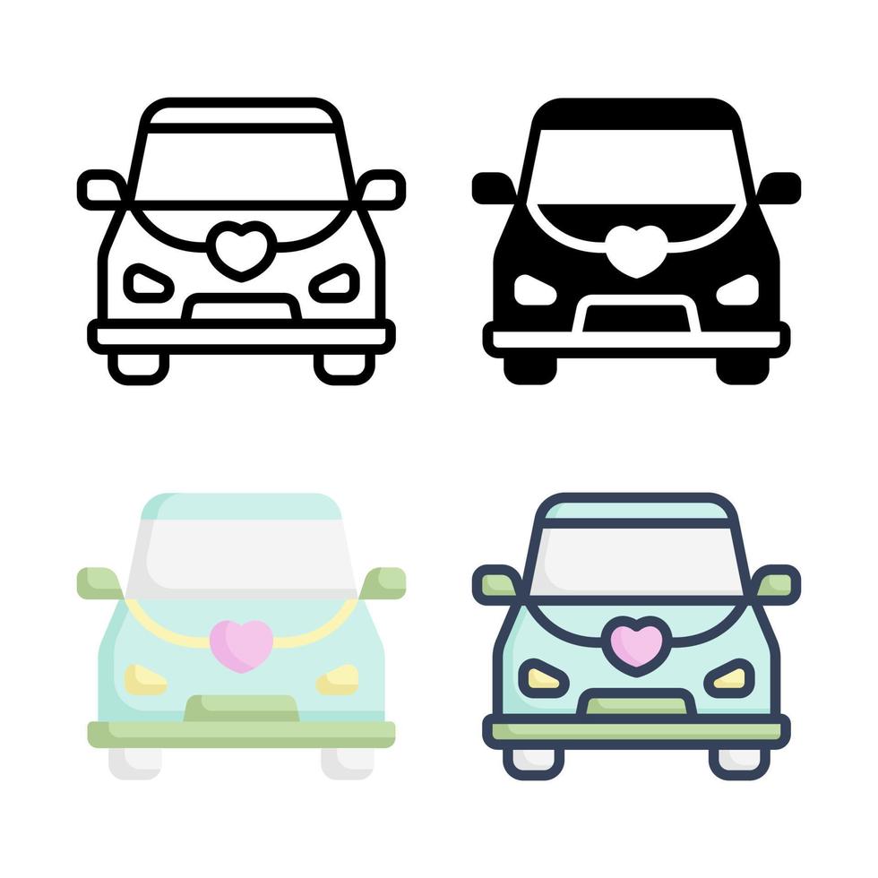 bruiloft auto icon set stijl collectie vector