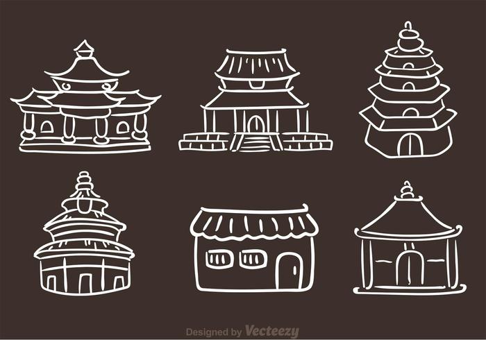 Chinese Tempel Hand Getekende Pictogrammen vector