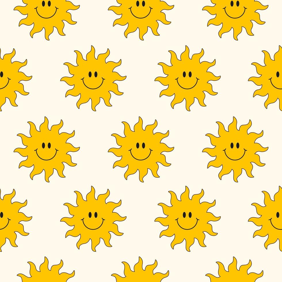 schattig naadloos patroon met vintage lachende groovy zon op een lichte achtergrond. grappige hippie textuur voor ontwerp van proefbaan, behang, stof design. vector illustratie