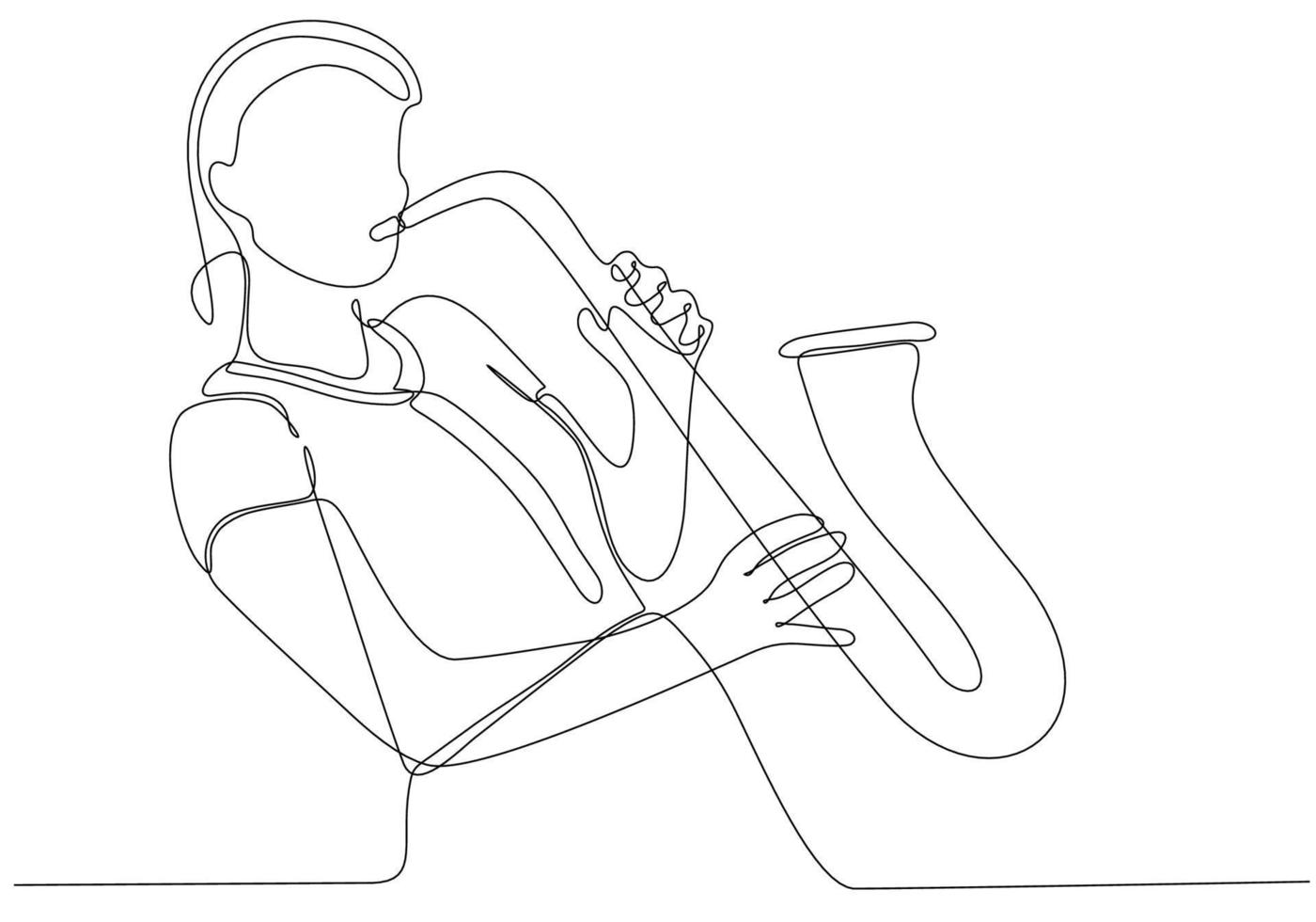 ononderbroken lijn vrouw blazen jazz saxofoon instrument eenvoudige stijl hand getrokken muziekstijl vectorillustratie vector