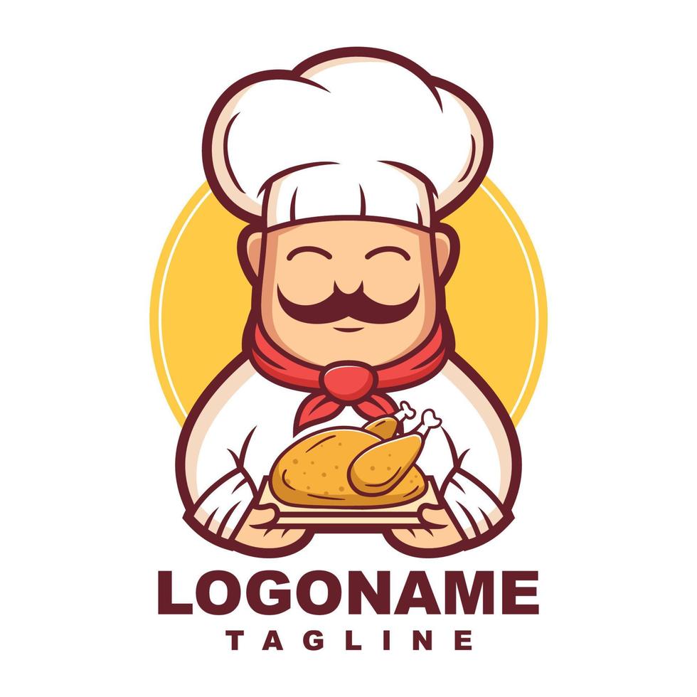 cartoon mannelijke chef-kok logo sjabloon, cartoon chef-kok logo vector