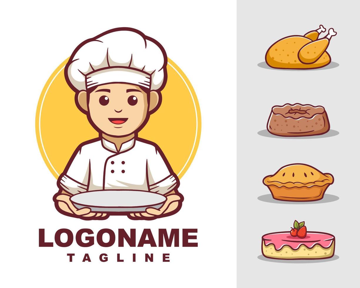 cartoon mannelijke chef-kok logo sjabloon, cartoon chef-kok logo vector