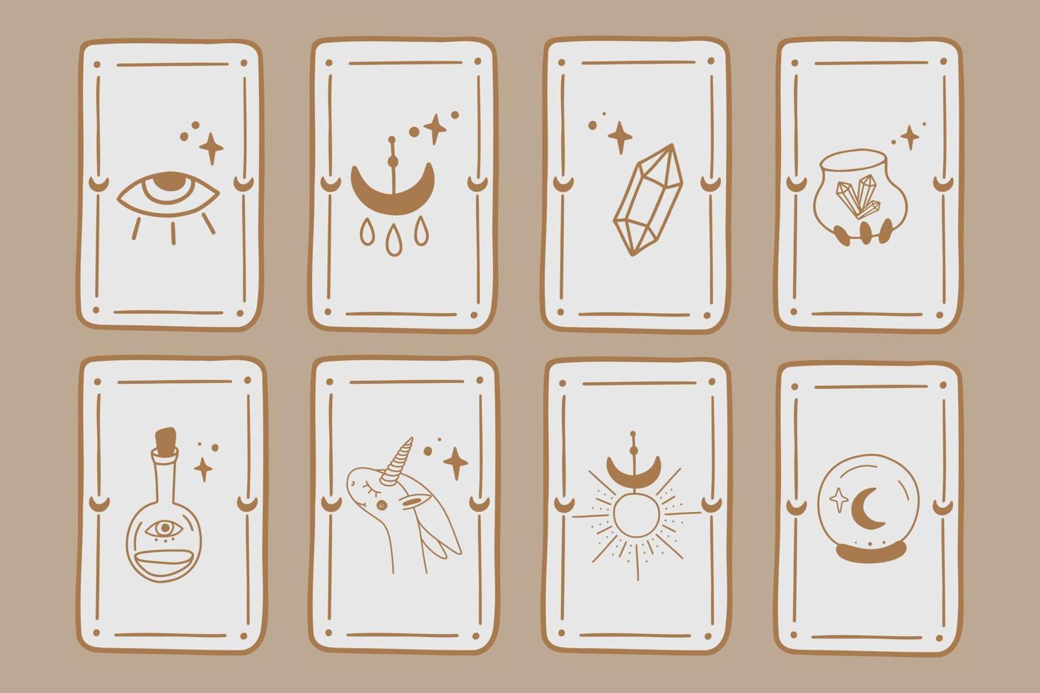 mystieke tarotkaarten. occulte esoterische vintage tarotkaarten. heks waarzeggerij sjabloon thema. vectorillustratie. vector