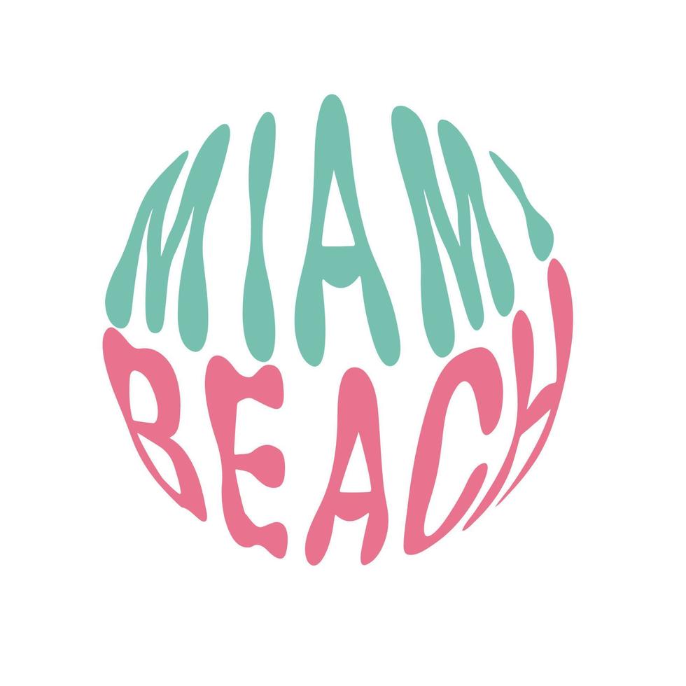 Miami strand. handgeschreven letters in cirkelvorm. retro-stijl, poster uit de jaren 70. vector