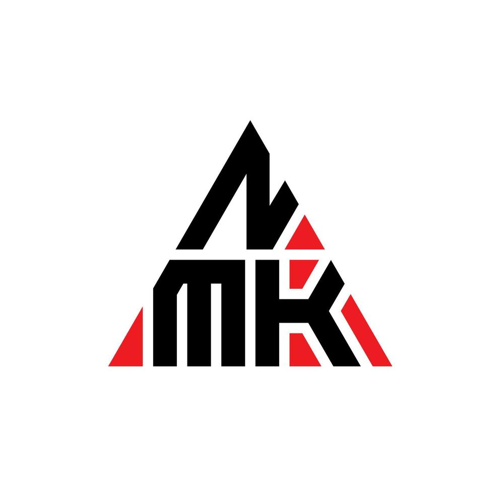 nmk driehoek brief logo ontwerp met driehoekige vorm. nmk driehoek logo ontwerp monogram. nmk driehoek vector logo sjabloon met rode kleur. nmk driehoekig logo eenvoudig, elegant en luxueus logo.