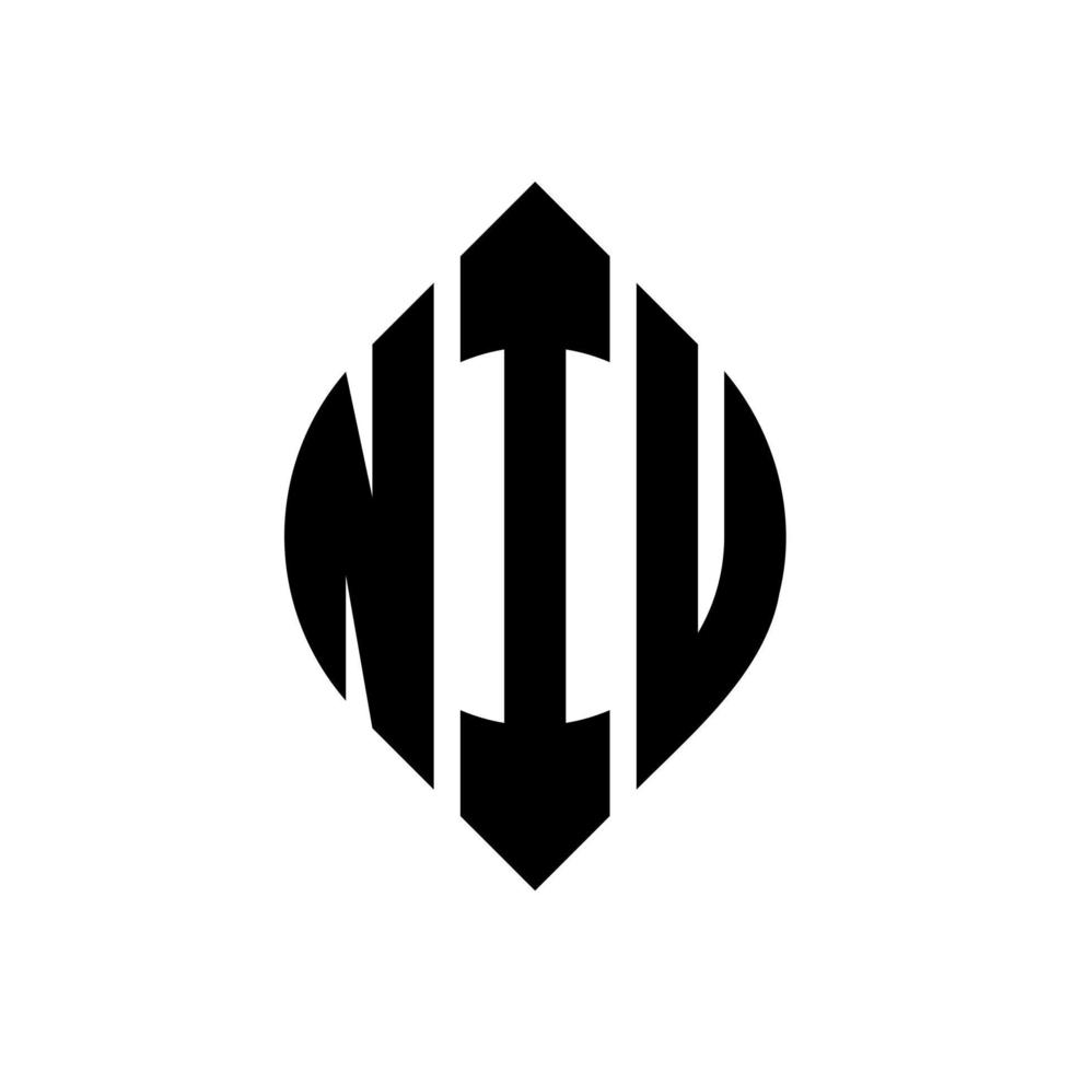 niu cirkel letter logo-ontwerp met cirkel en ellipsvorm. niu ellipsletters met typografische stijl. de drie initialen vormen een cirkellogo. niu cirkel embleem abstracte monogram brief mark vector. vector