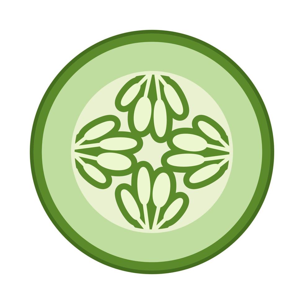 platte vector kleur icoon komkommer schijfje of augurk met zaden voor apps en websites
