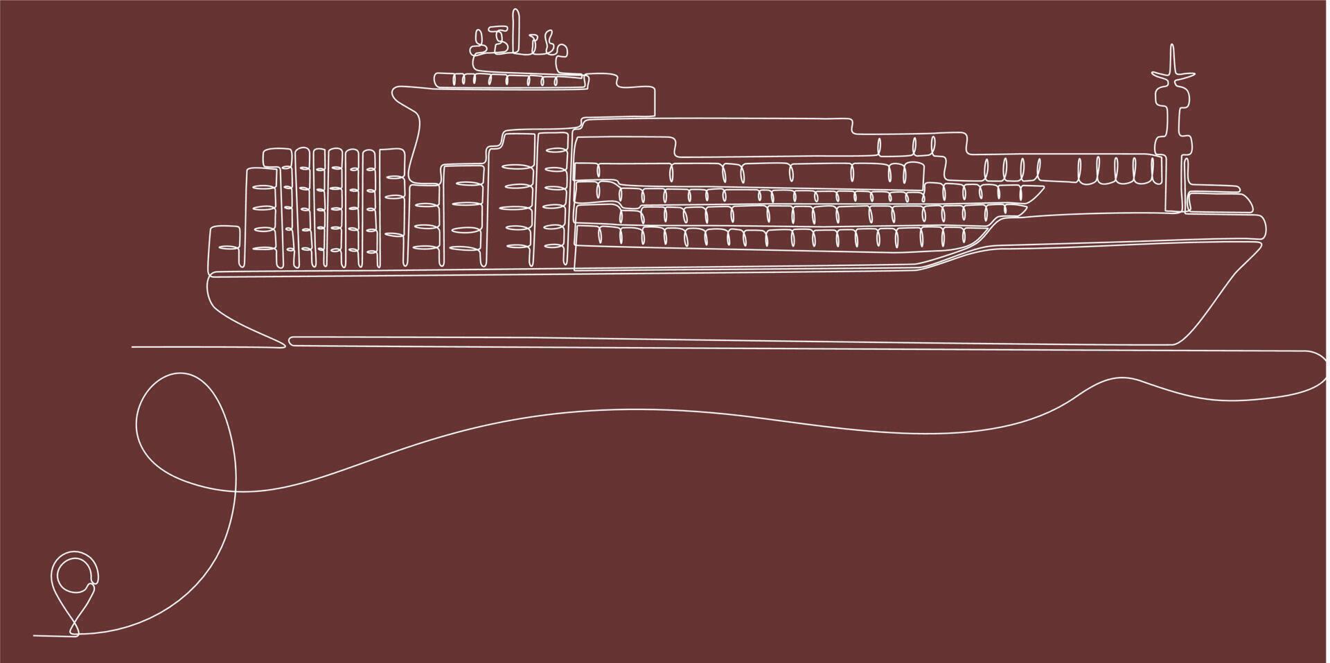 lijn pictogram vector tekening van doorlopende lijntekening van vrachtschip lijn van haven van oulis route met startpunt en enkele lijn trail - vectorillustratie. - vector