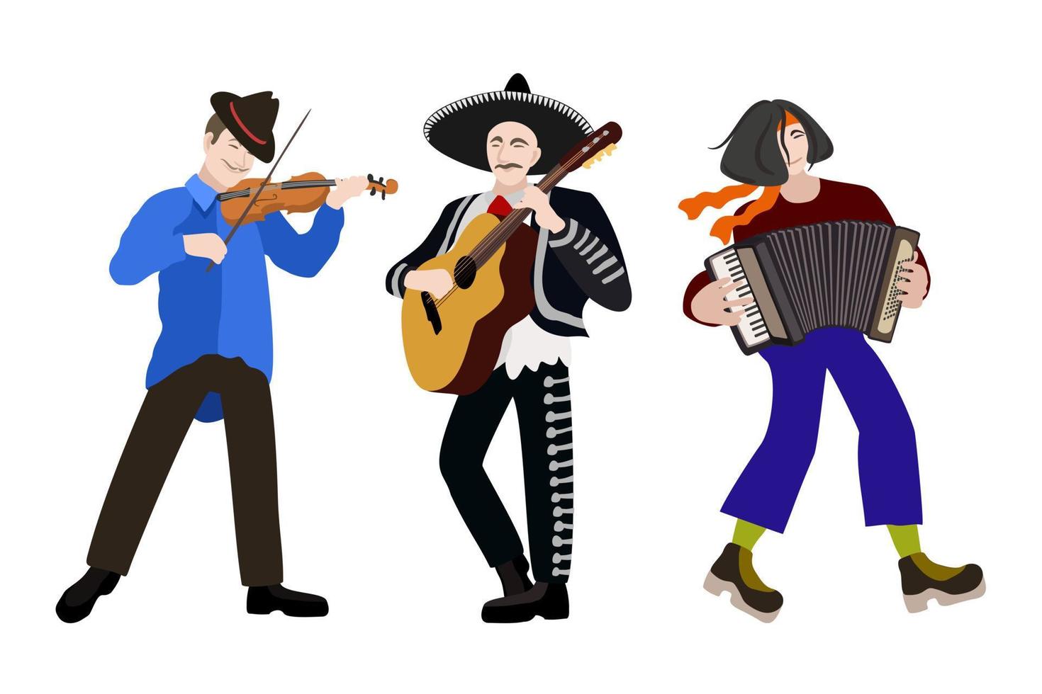 vector geïsoleerde illustratie van drie muzikanten.