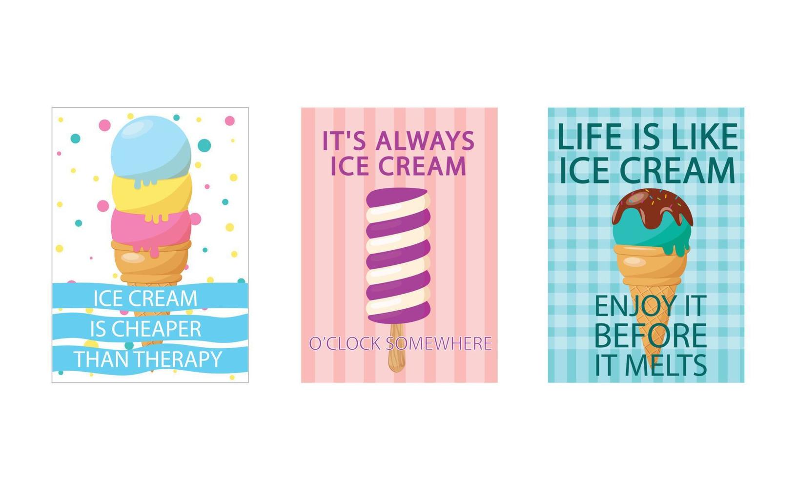 schattig ijsje en popsicle illustratie met typografie design zoete zomer voor wenskaart, uitnodigingskaart, briefkaart, poster of banner. vector