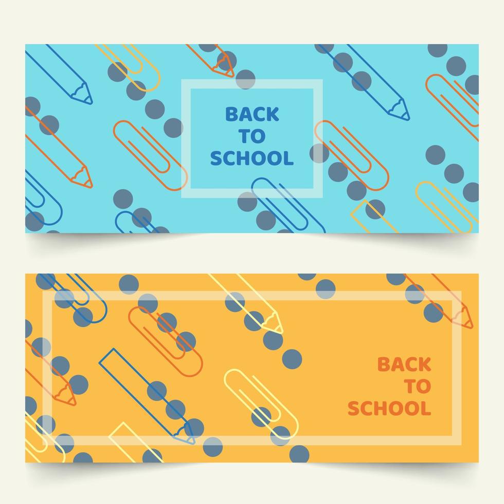 terug naar school banners met vereenvoudigde lijn potloden en paperclips op effen achtergrond vector
