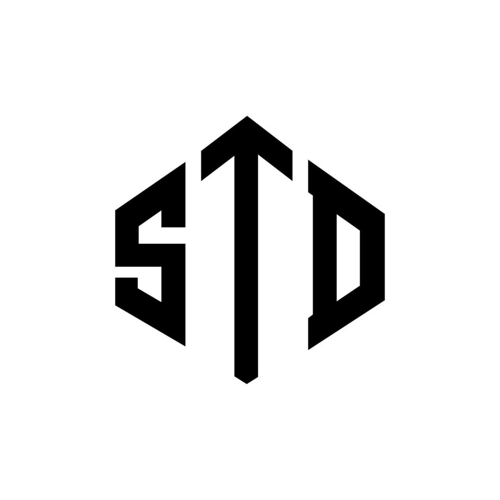 std letter logo-ontwerp met veelhoekvorm. standaard veelhoek en kubusvorm logo-ontwerp. std zeshoek vector logo sjabloon witte en zwarte kleuren. std monogram, bedrijfs- en onroerend goed logo.