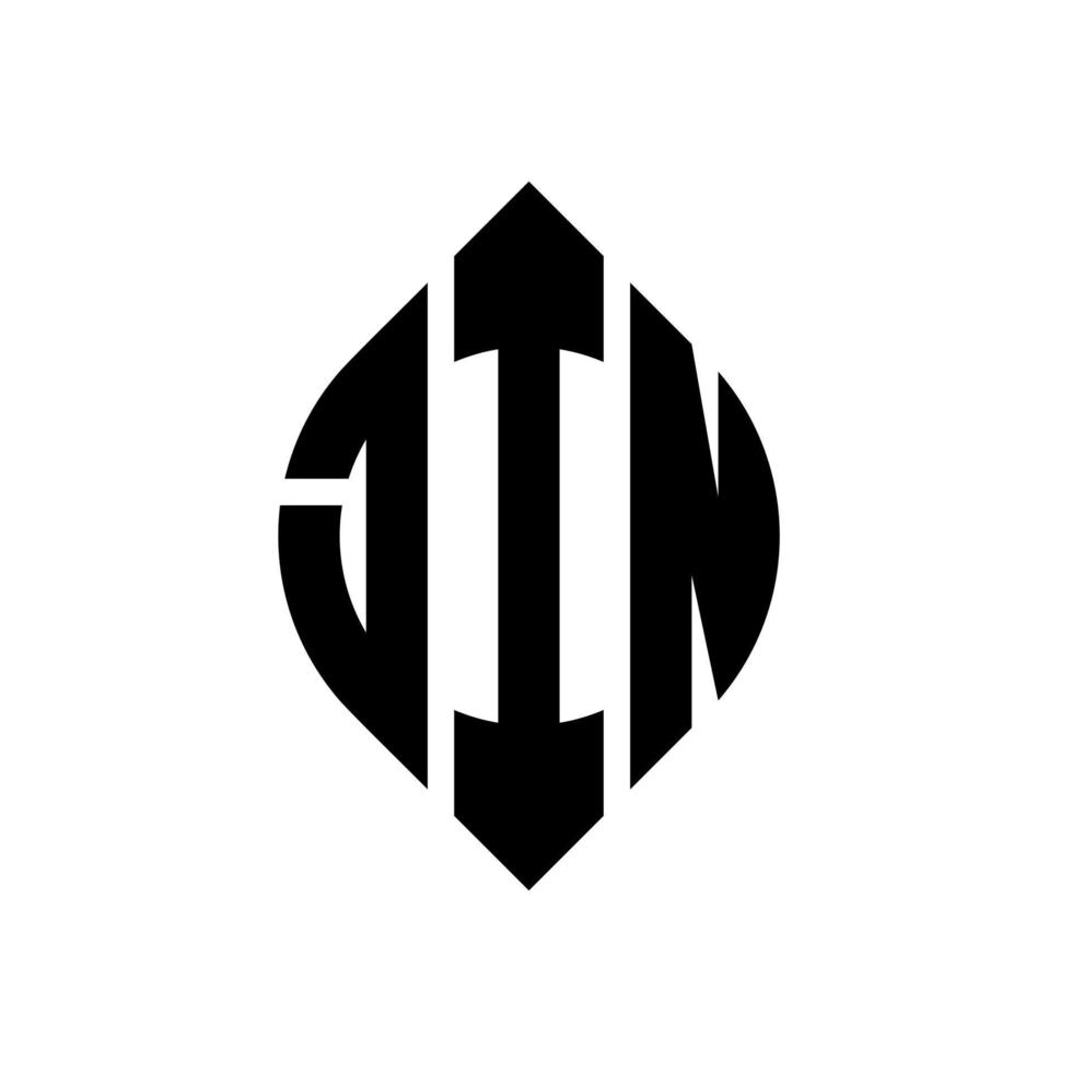 jin cirkel letter logo ontwerp met cirkel en ellipsvorm. jin-ellipsletters met typografische stijl. de drie initialen vormen een cirkellogo. jin cirkel embleem abstracte monogram brief mark vector. vector