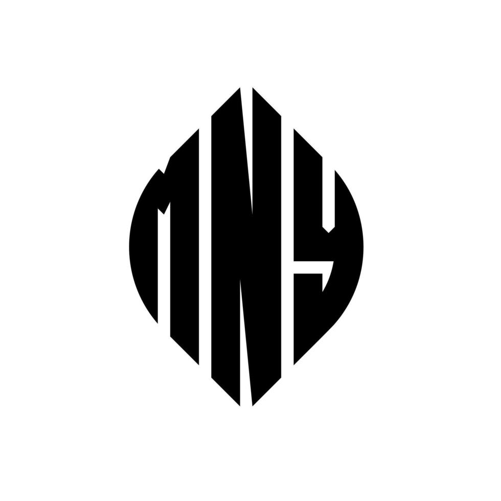 mny cirkel letter logo ontwerp met cirkel en ellipsvorm. veel ellipsletters met typografische stijl. de drie initialen vormen een cirkellogo. mny cirkel embleem abstracte monogram brief mark vector. vector