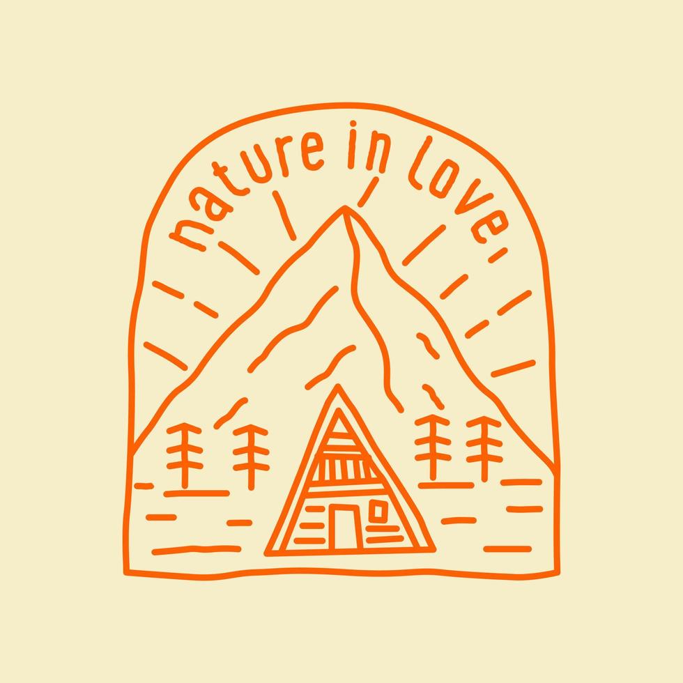 natuur verliefd huisje thuis wonen in mono lijn voor badge patch embleem grafische vector kunst t-shirt design