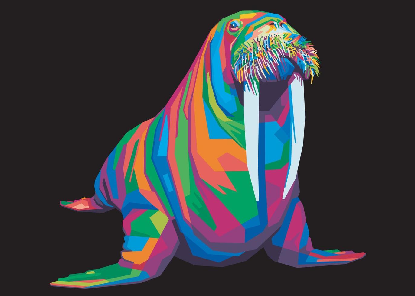 kleurrijke walrus in zwarte achtergrond pop-art stijl geïsoleerd vector