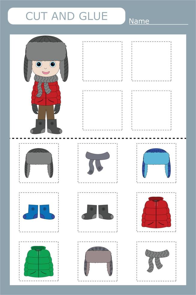 knip de afbeeldingen van de kleding uit en plak de afbeeldingen die bij het patroon passen. leuk spel voor kinderen en kinderen vector
