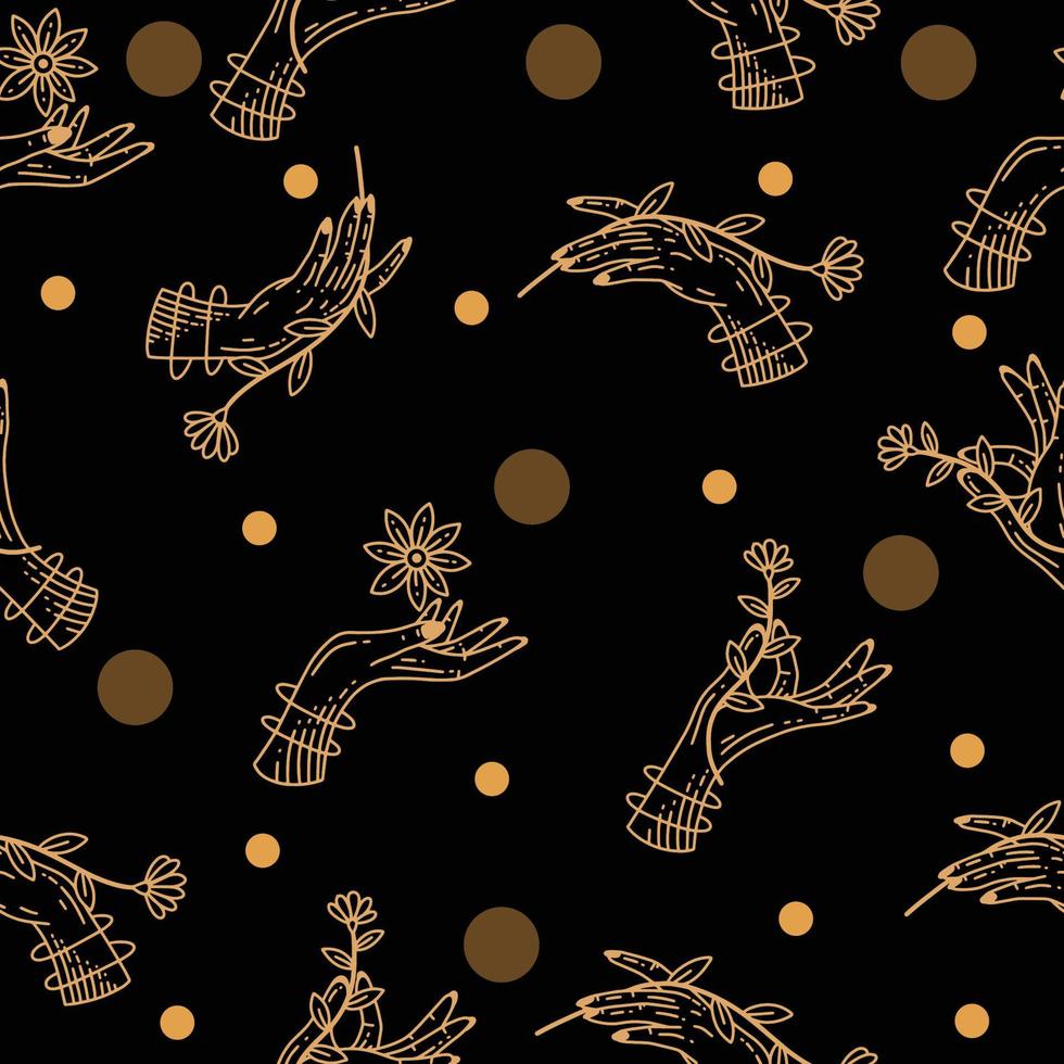 naadloze patroon mystieke hemelse eenvoudige minimalisme tattoo symbool met goud willekeurige cirkel object ruimte doodle esoterische elementen vintage illustratie donker zwart instellen. vector