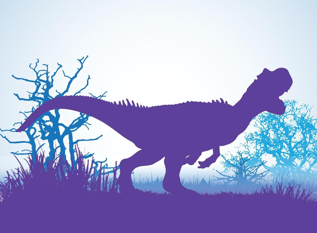 allosaurus, dinosaurussen silhouetten in prehistorische omgeving overlappende lagen decoratieve achtergrond banner abstracte vectorillustratie vector