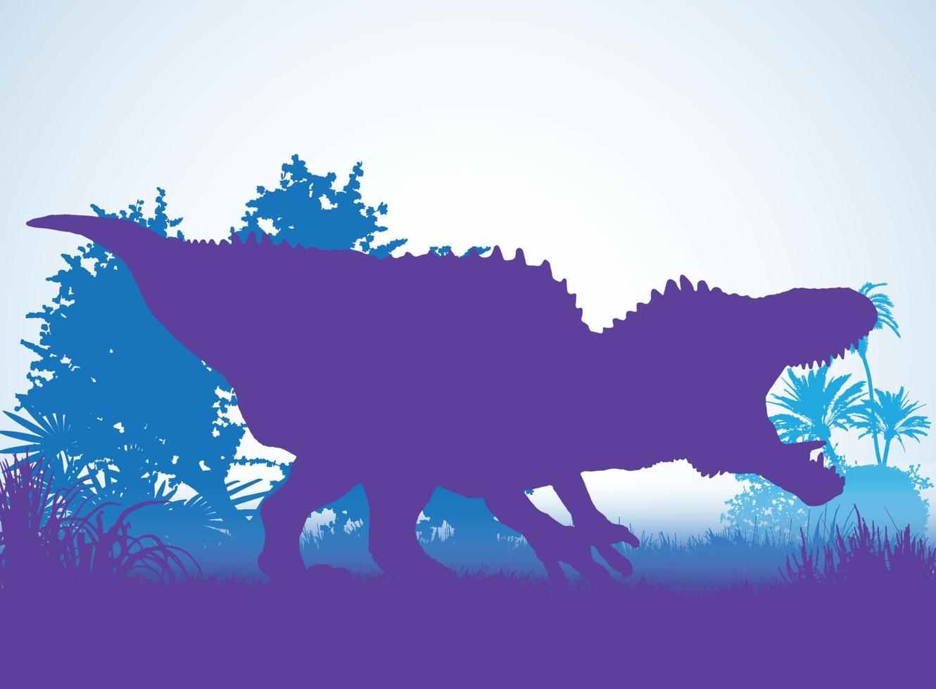 acrocanthosaurus, dinosaurussen silhouetten in prehistorische omgeving overlappende lagen decoratieve achtergrond banner abstracte vectorillustratie vector