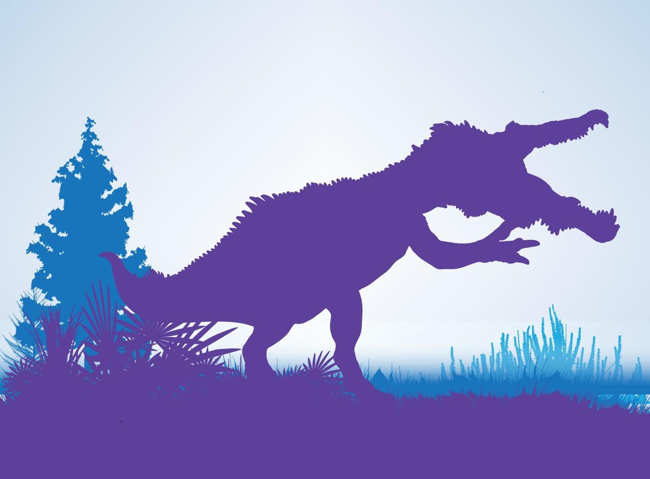 baryonyx, dinosaurussen silhouetten in prehistorische omgeving overlappende lagen decoratieve achtergrond banner abstracte vectorillustratie vector