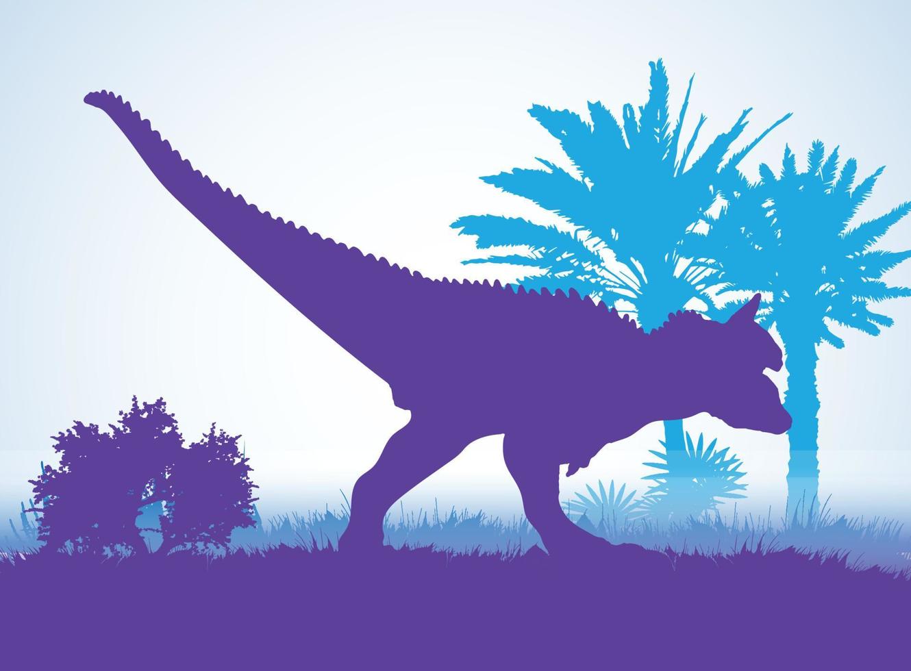 carnotaurus, dinosaurussen silhouetten in prehistorische omgeving overlappende lagen decoratieve achtergrond banner abstracte vectorillustratie vector