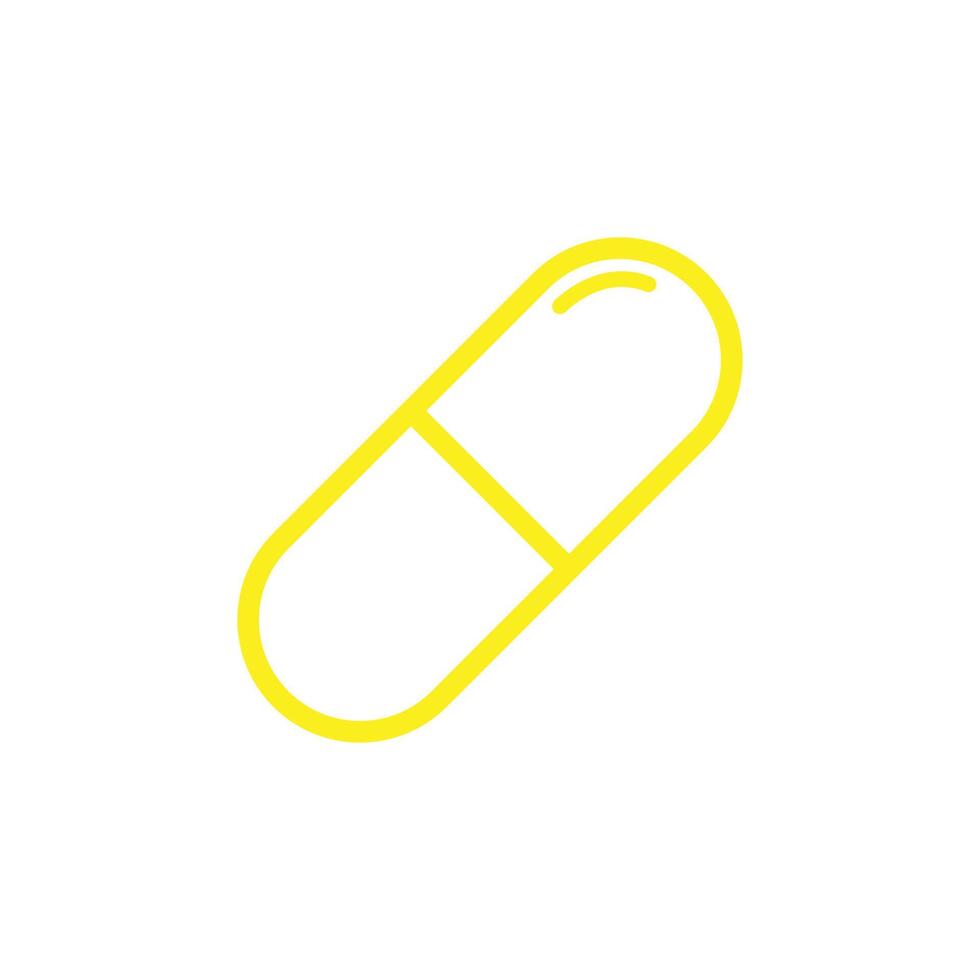 eps10 gele vector capsule overzicht pictogram geïsoleerd op een witte achtergrond. pil lijn kunst symbool in een eenvoudige, platte trendy moderne stijl voor uw website-ontwerp, ui, logo, pictogram en mobiele applicatie