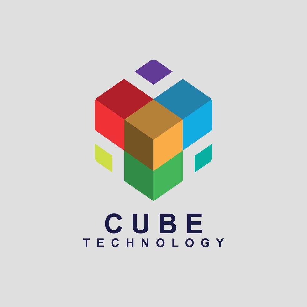 technologie logo-ontwerp met kubusafbeelding vector