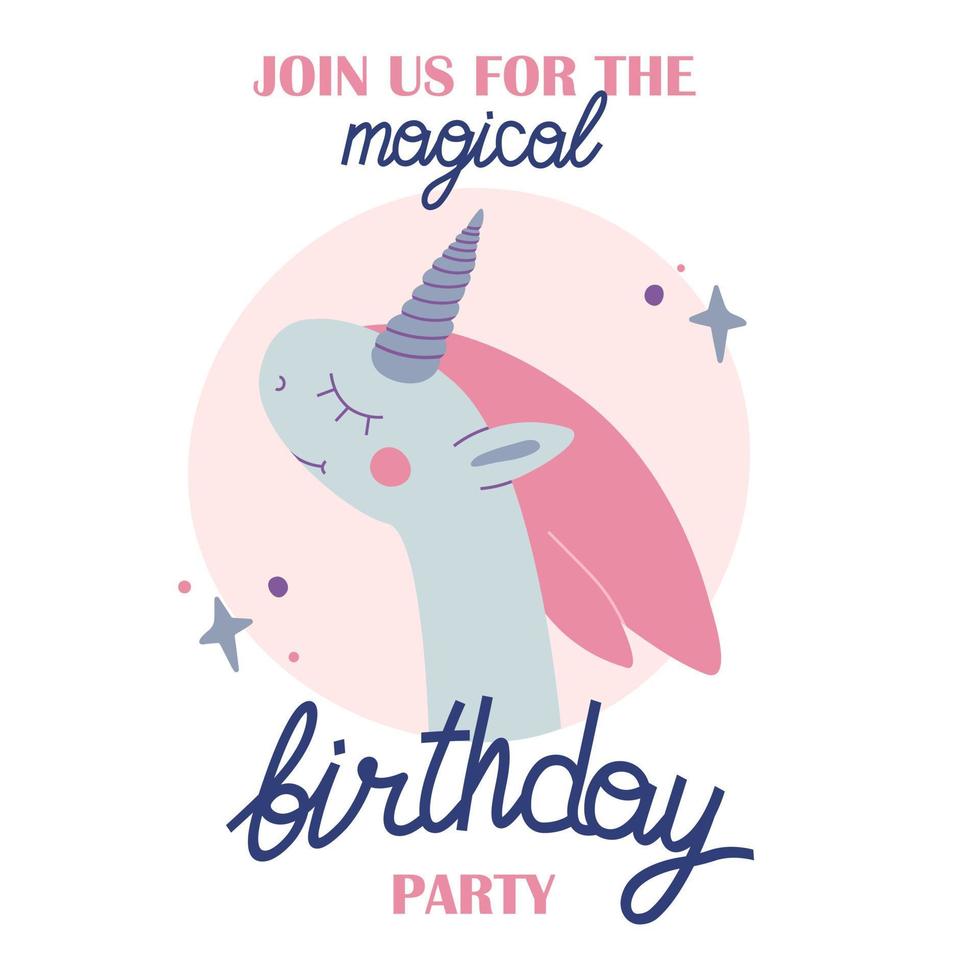 uitnodiging voor verjaardagsfeestje met baby eenhoorn. vector
