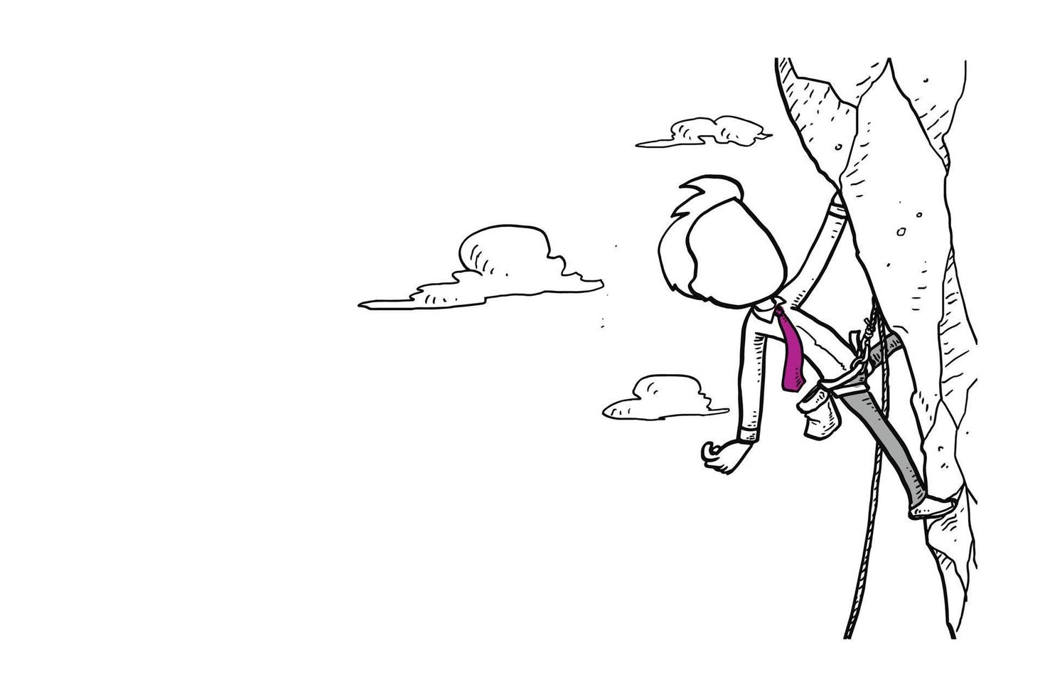 karikatuur van zakenman die een bergklif beklimt. concept van risico en hard werken. cartoon vector illustratie ontwerp