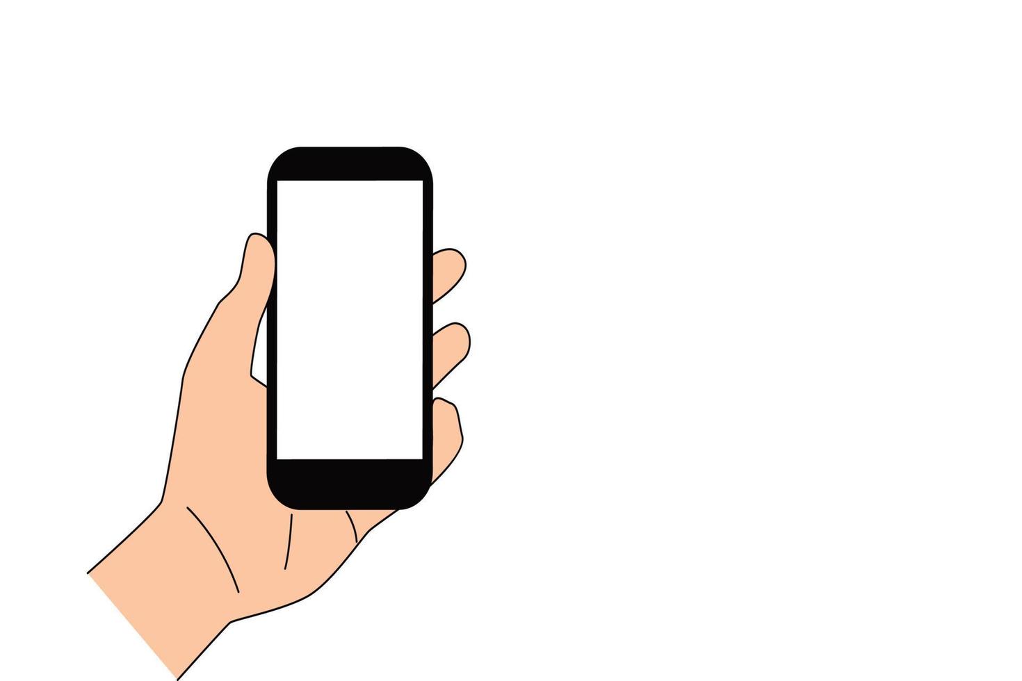 illustratie vector platte ontwerp hand getrokken schets van menselijke hand met behulp van of met slimme mobiele telefoon
