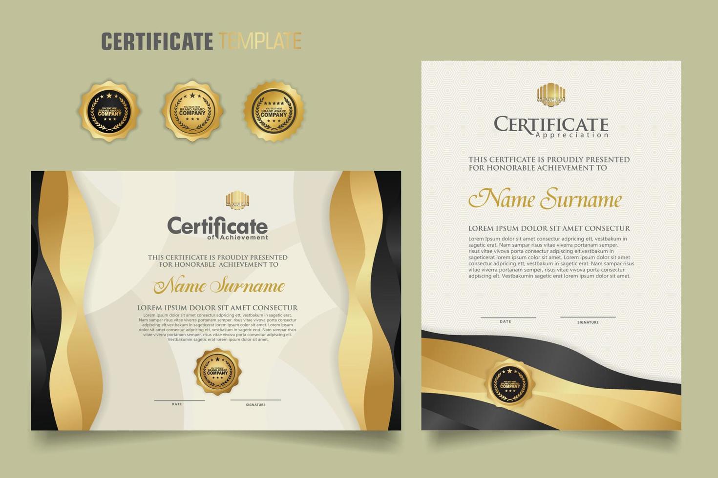 luxe certificaatsjabloon met dynamisch effect en moderne patroonachtergrond. premium badges ontwerp. nieuwe collecties vector