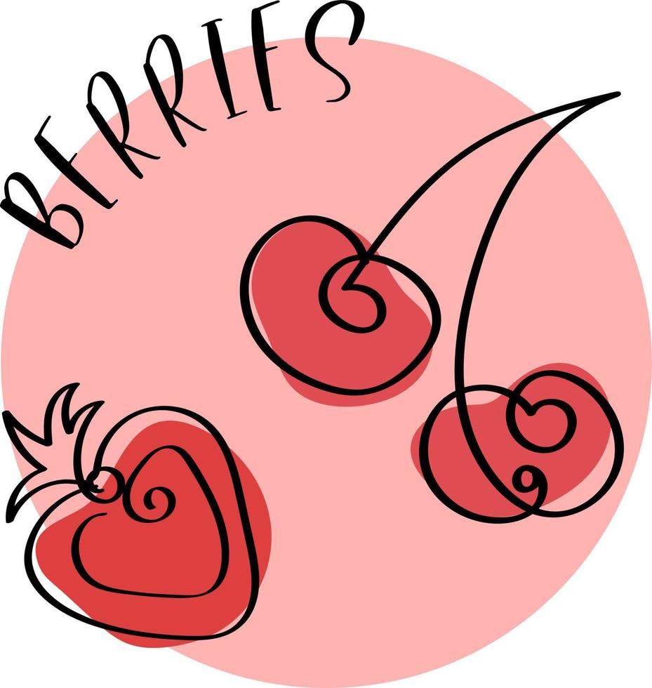 rijpe en kleurrijke bessen, aardbeien en kersen, in trendy doodle-stijl vector