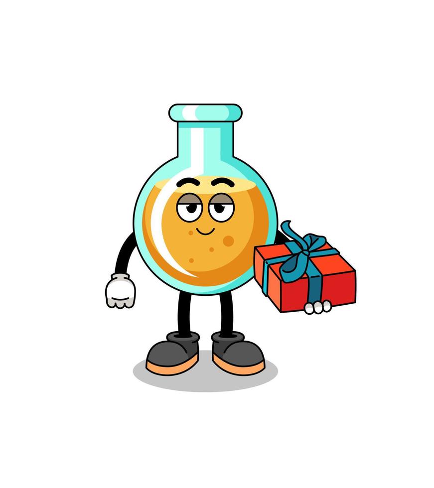 laboratoriumbekers mascotte illustratie geven een geschenk vector