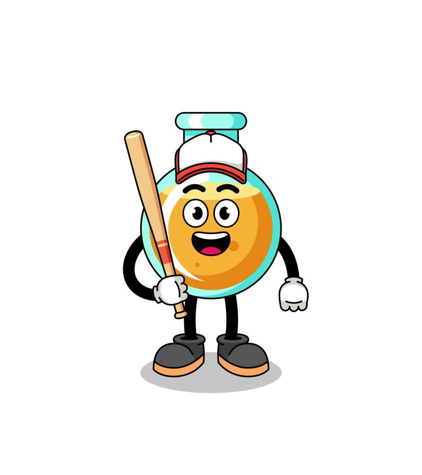 laboratoriumbekers mascotte cartoon als honkbalspeler vector