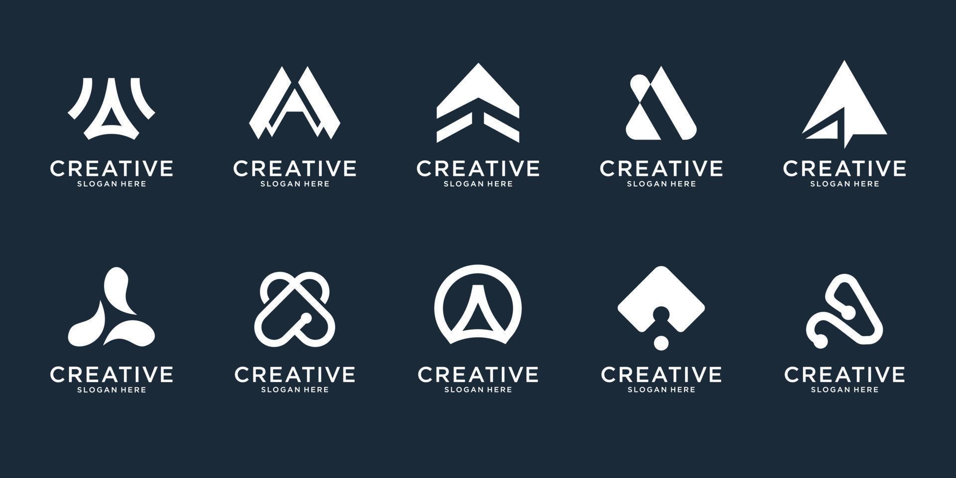 set van abstracte beginletter een logo ontwerpsjabloon. pictogrammen voor zaken van luxe, elegant, eenvoudig. premium vector