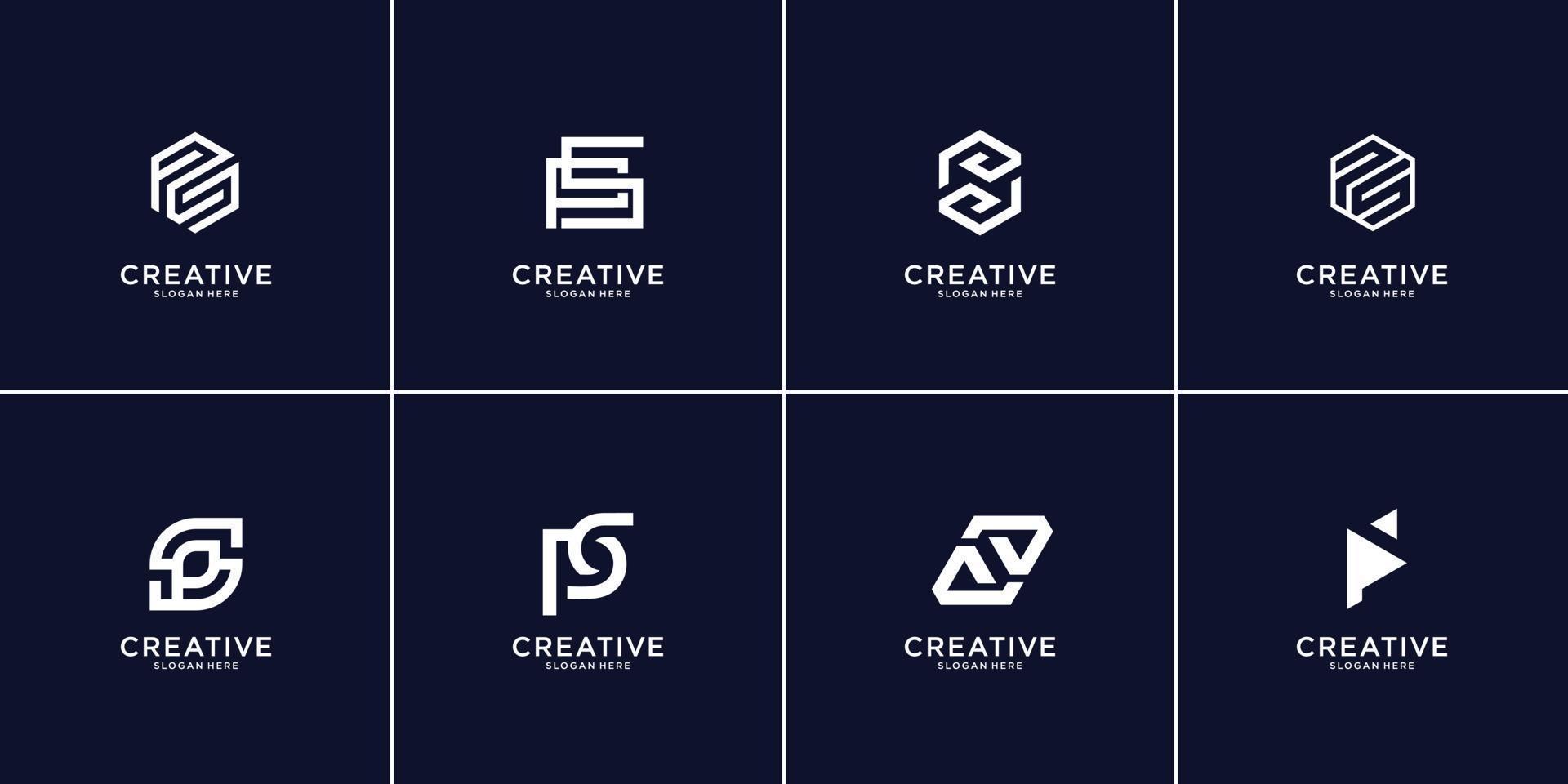set van abstracte eerste letter p en letter s logo ontwerpsjabloon. pictogrammen voor zaken van luxe, elegant, eenvoudig. premium vector