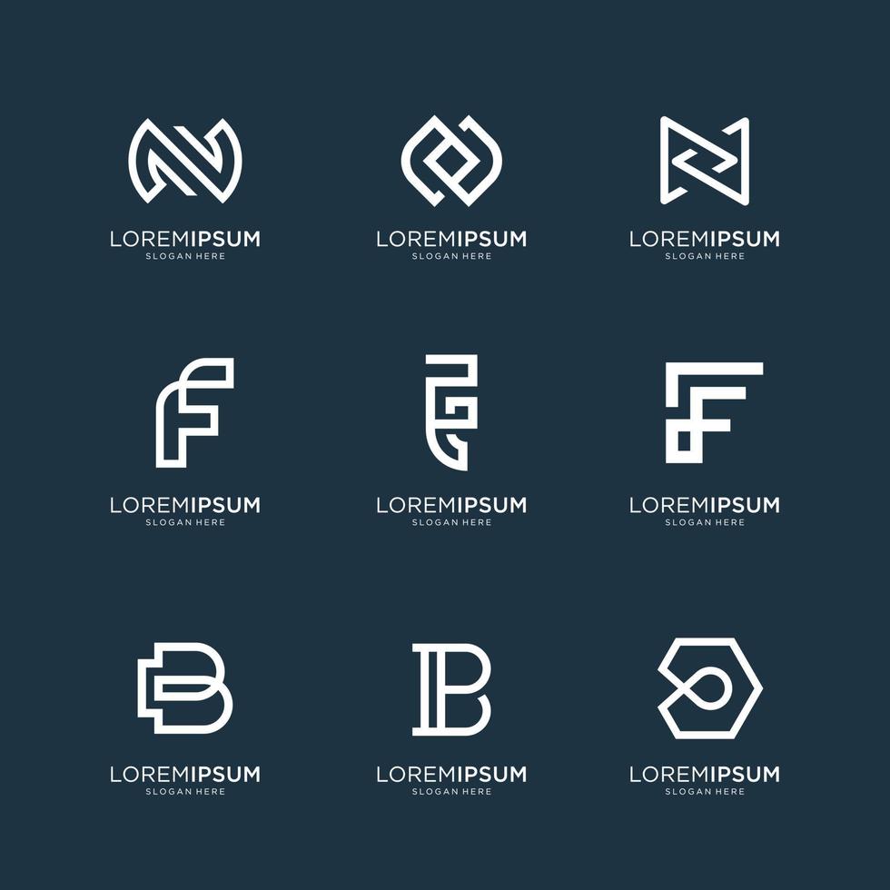 set van abstracte eerste letter n, letter f en letter b logo sjabloon. pictogrammen voor zaken van luxe, elegant, eenvoudig. premium vector