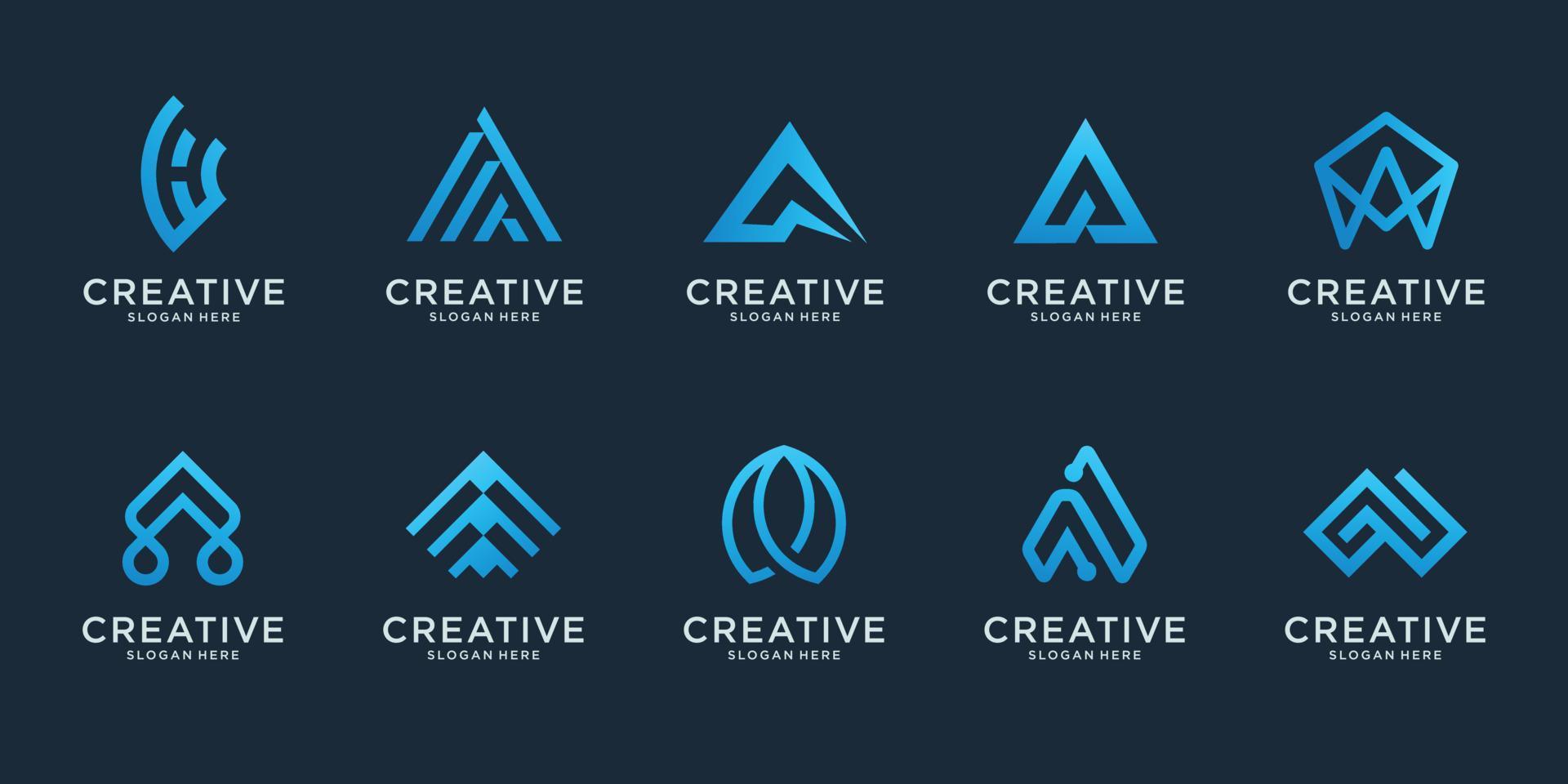 set van abstracte beginletter een logo ontwerpsjabloon. pictogrammen voor zaken van luxe, elegant, eenvoudig. premium vector