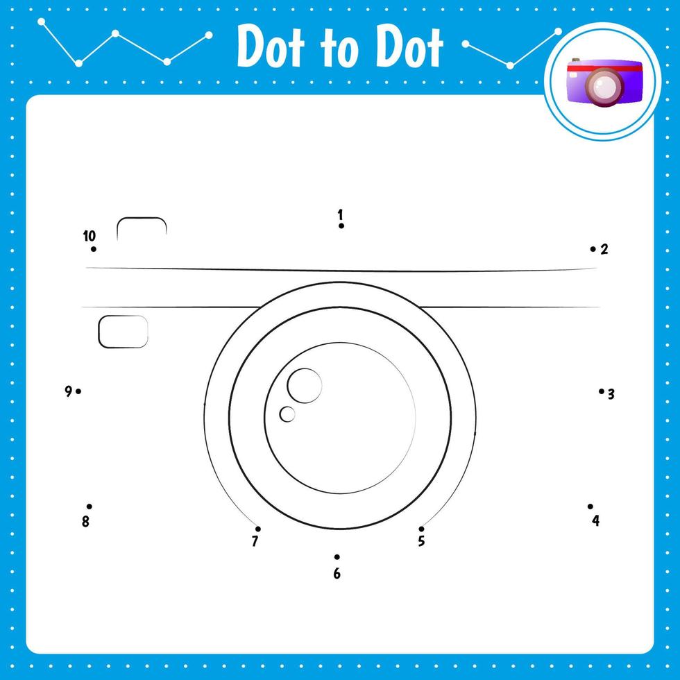 verbind de punten. camera. educatief spel van punt naar punt. kleurboek voor peuteractiviteiten werkblad. vector
