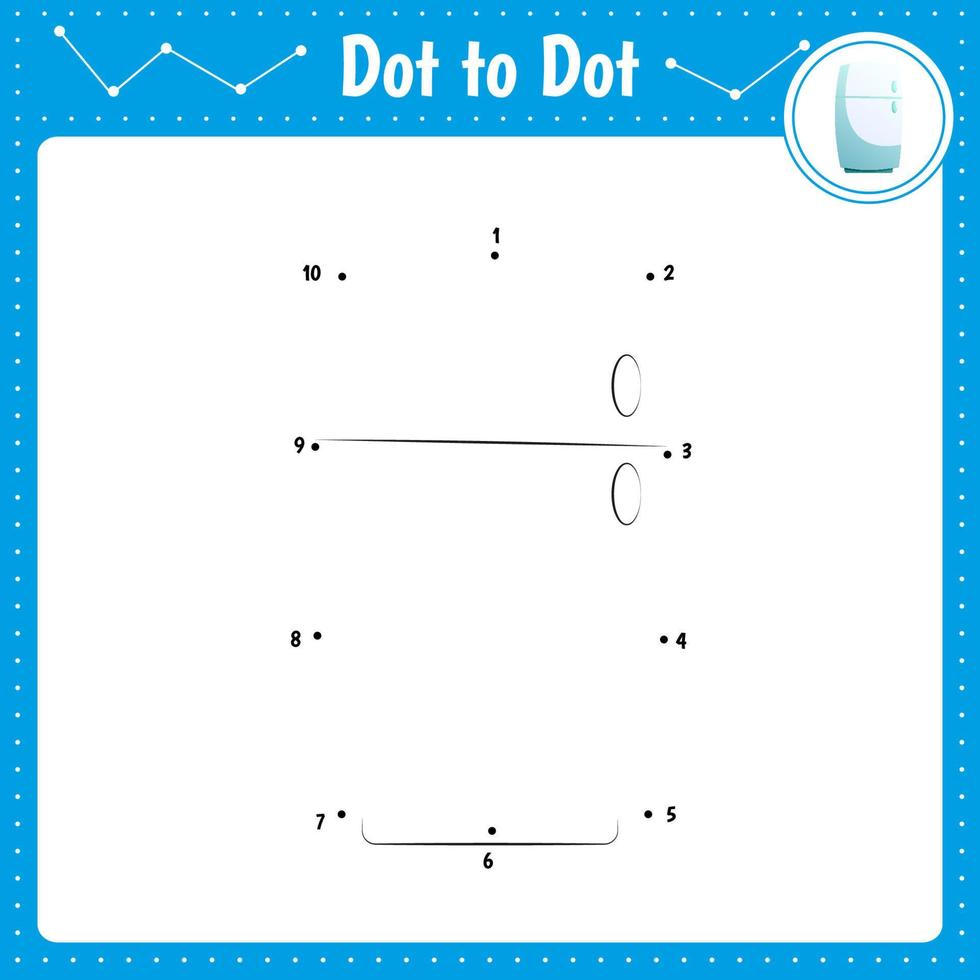 verbind de punten. koelkast. keuken. educatief spel van punt naar punt. kleurboek voor peuteractiviteiten werkblad. vector