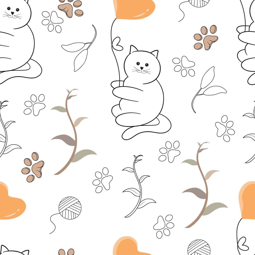 schattige katten schetsen naadloos patroon vector