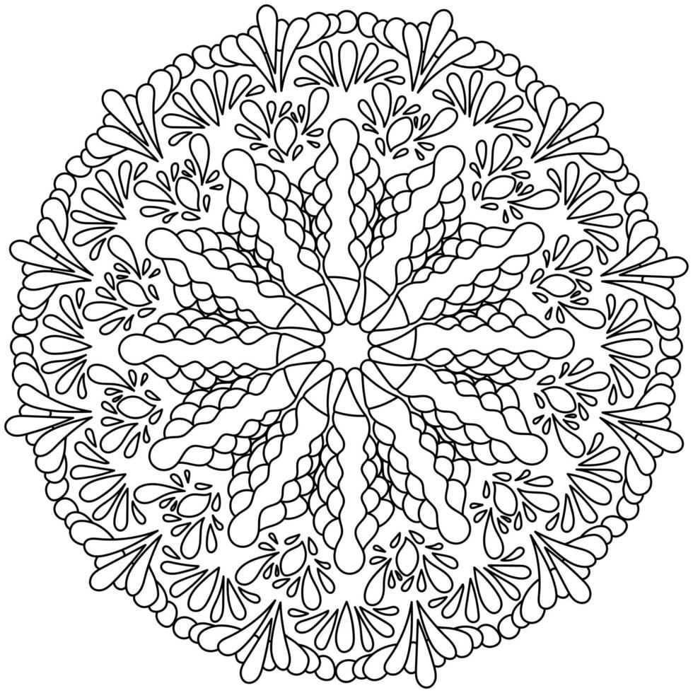 antistress mandala met krullen en bogen, zen kleurplaat met doodle patronen en klitten vector