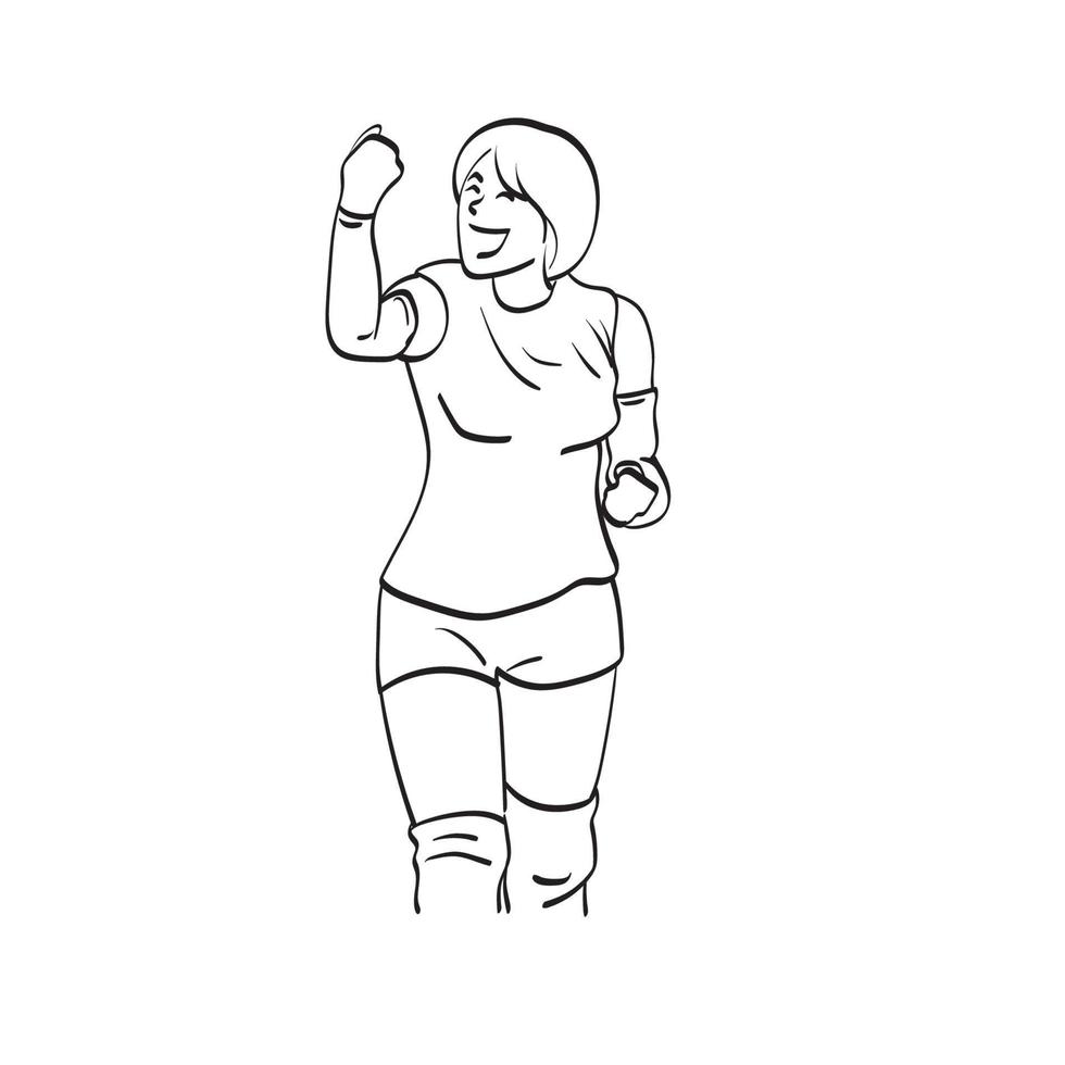 lijn kunst vrouwelijke volleybal speler met haar viering illustratie vector hand getekend geïsoleerd op een witte background
