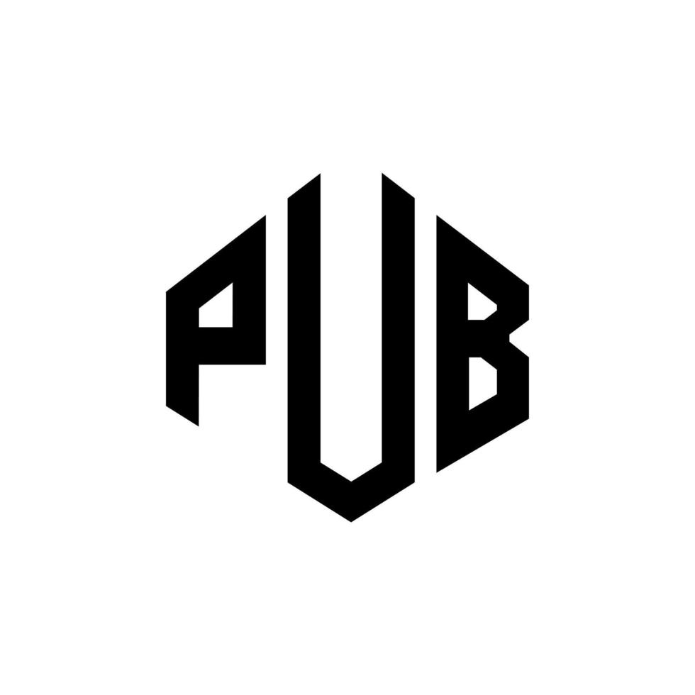 pub letter logo-ontwerp met veelhoekvorm. pub veelhoek en kubus vorm logo ontwerp. pub zeshoek vector logo sjabloon witte en zwarte kleuren. pub monogram, business en onroerend goed logo.