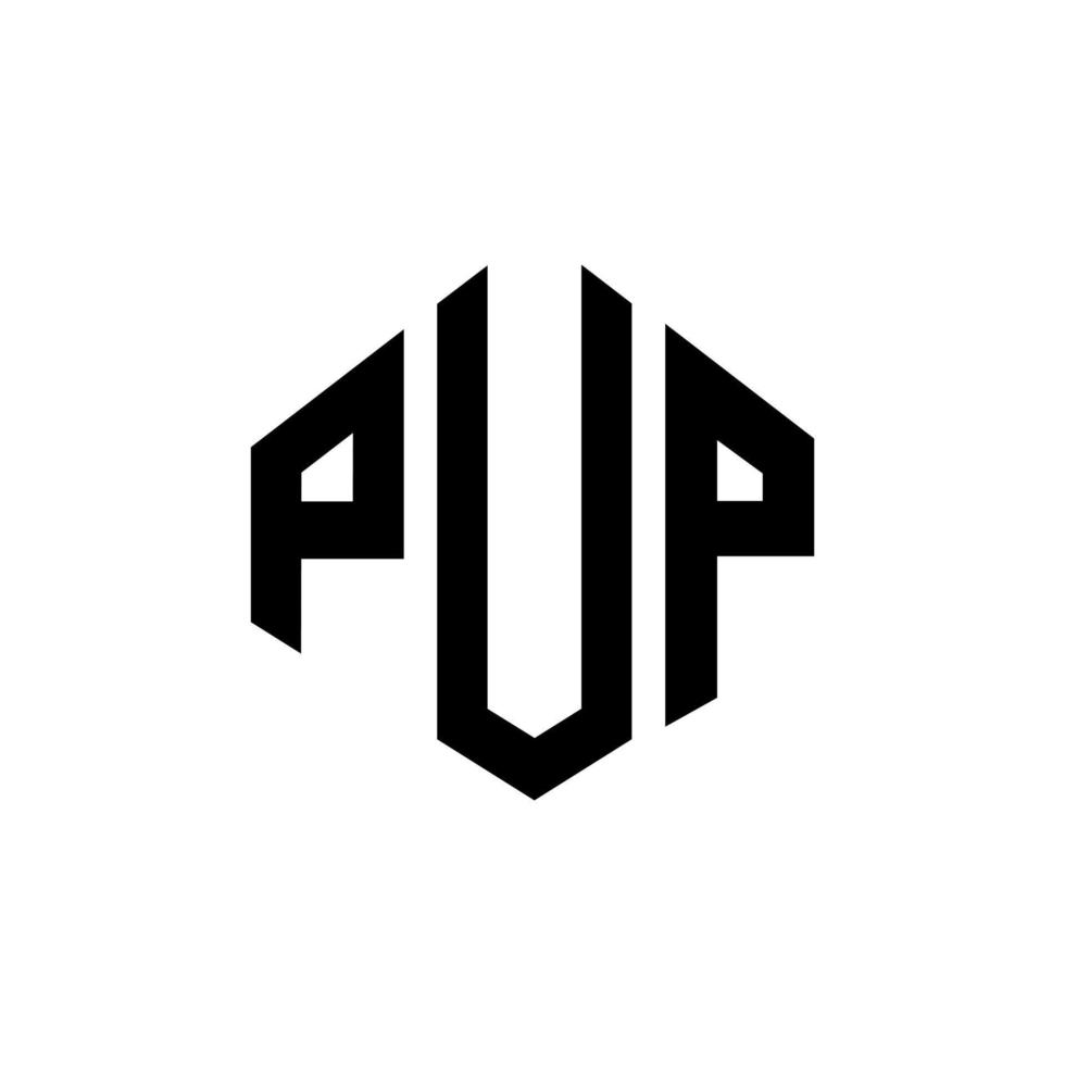 pup letter logo-ontwerp met veelhoekvorm. pup veelhoek en kubus vorm logo ontwerp. pup zeshoek vector logo sjabloon witte en zwarte kleuren. pup monogram, bedrijf en onroerend goed logo.