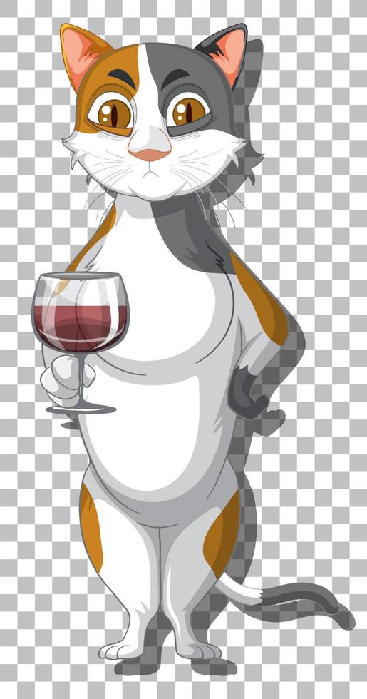 een kat die een stripfiguur van een wijnglas vasthoudt vector