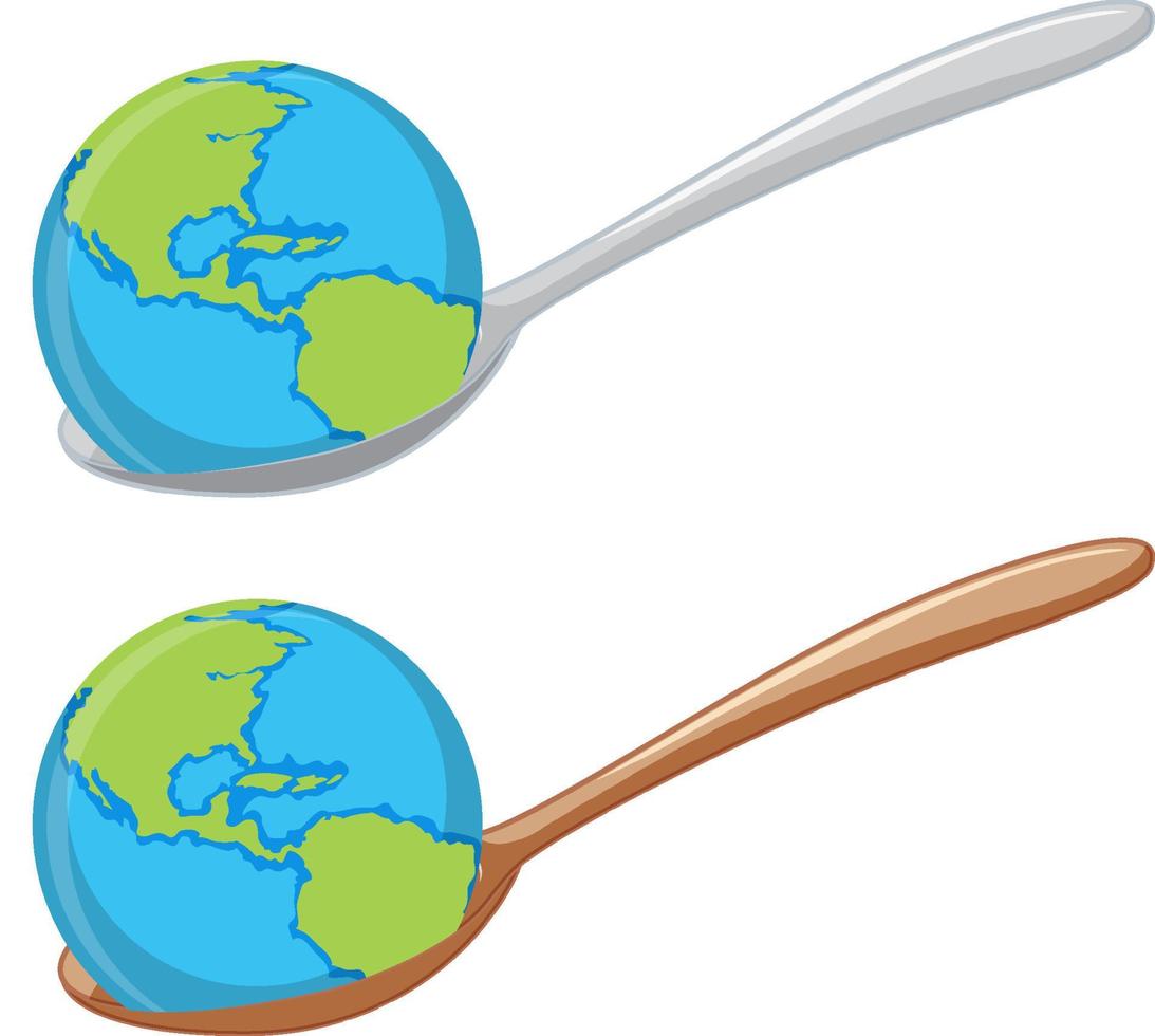 Earth globe op lepel op witte achtergrond vector