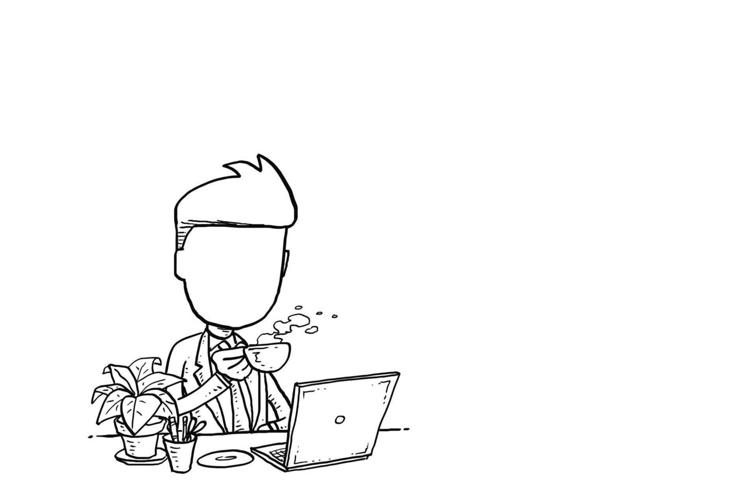 vrolijke manager die koffie drinkt op zijn bureau. cartoon vector illustratie ontwerp